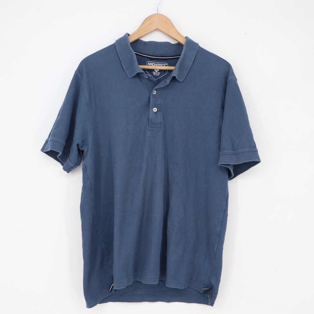Architect Polo Shirt Mens L Blue Short Sleeve Pique Cotton Casual Good